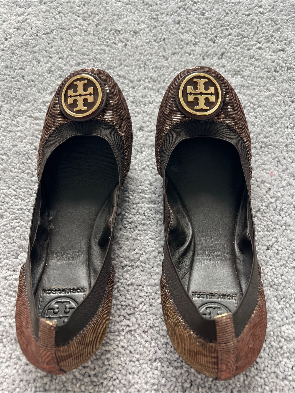Tory Burch Chocolate Brown Logo Round-Toe Flats